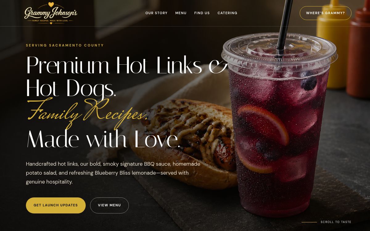 Homepage of the Grammy Johnson’s mobile food business website